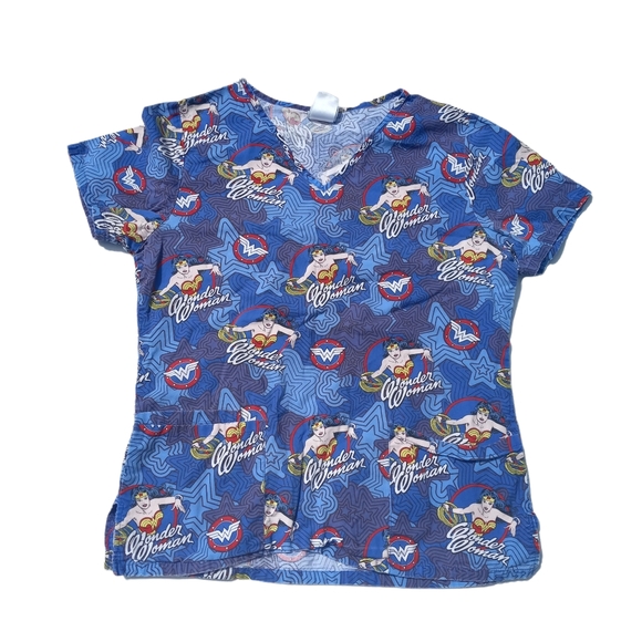 Wonder woman blue scrub top size small - Picture 3 of 10